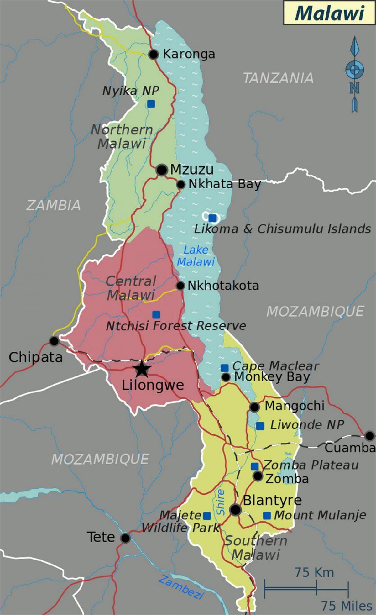 map of lake Malawi africa