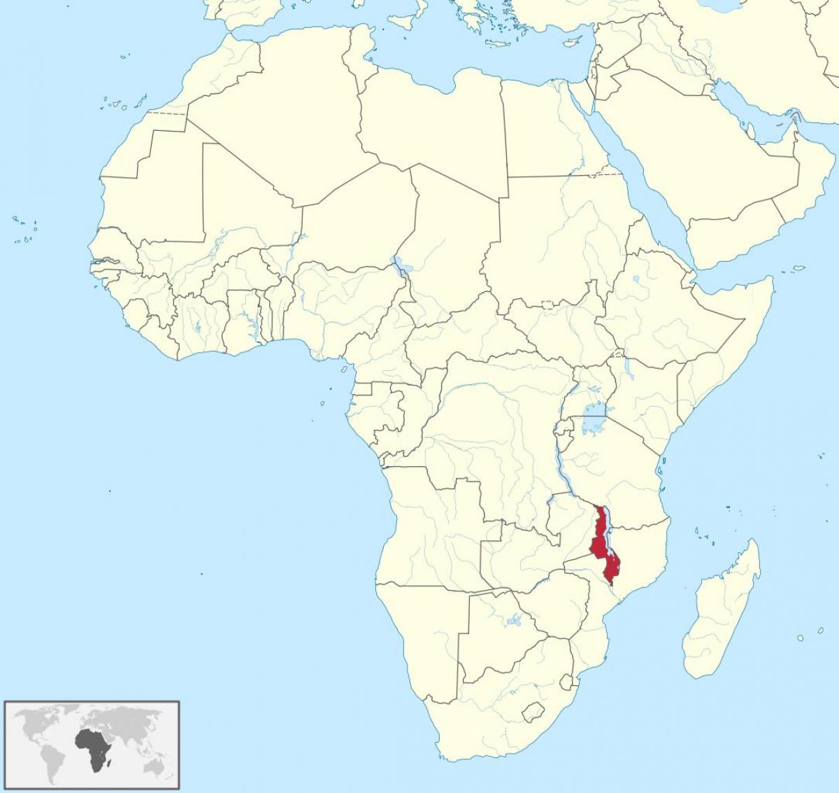map of africa showing Malawi