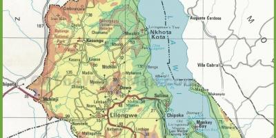 Map of physical map of Malawi